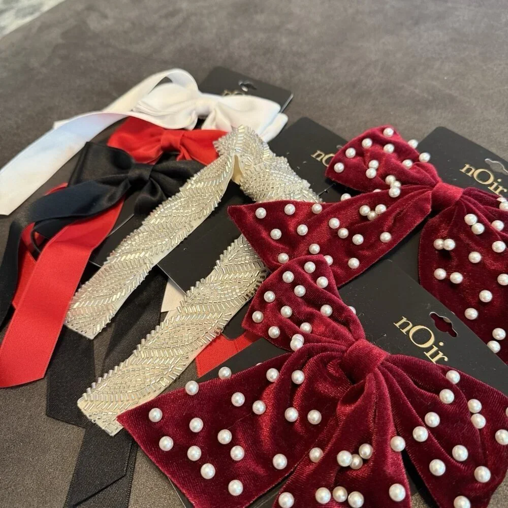 Noir Women's Lot of 5 Hair Clip Multicolor Classic Ribbon Bow Trendy Beaded NWT